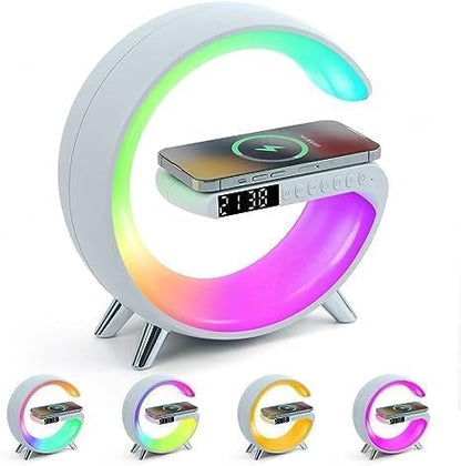 Wireless G Speaker with Wireless Charging | Desk Lamp Bedside Night Light, Smart Light, Sound Machine, and Stylish Bedroom Home Decor
