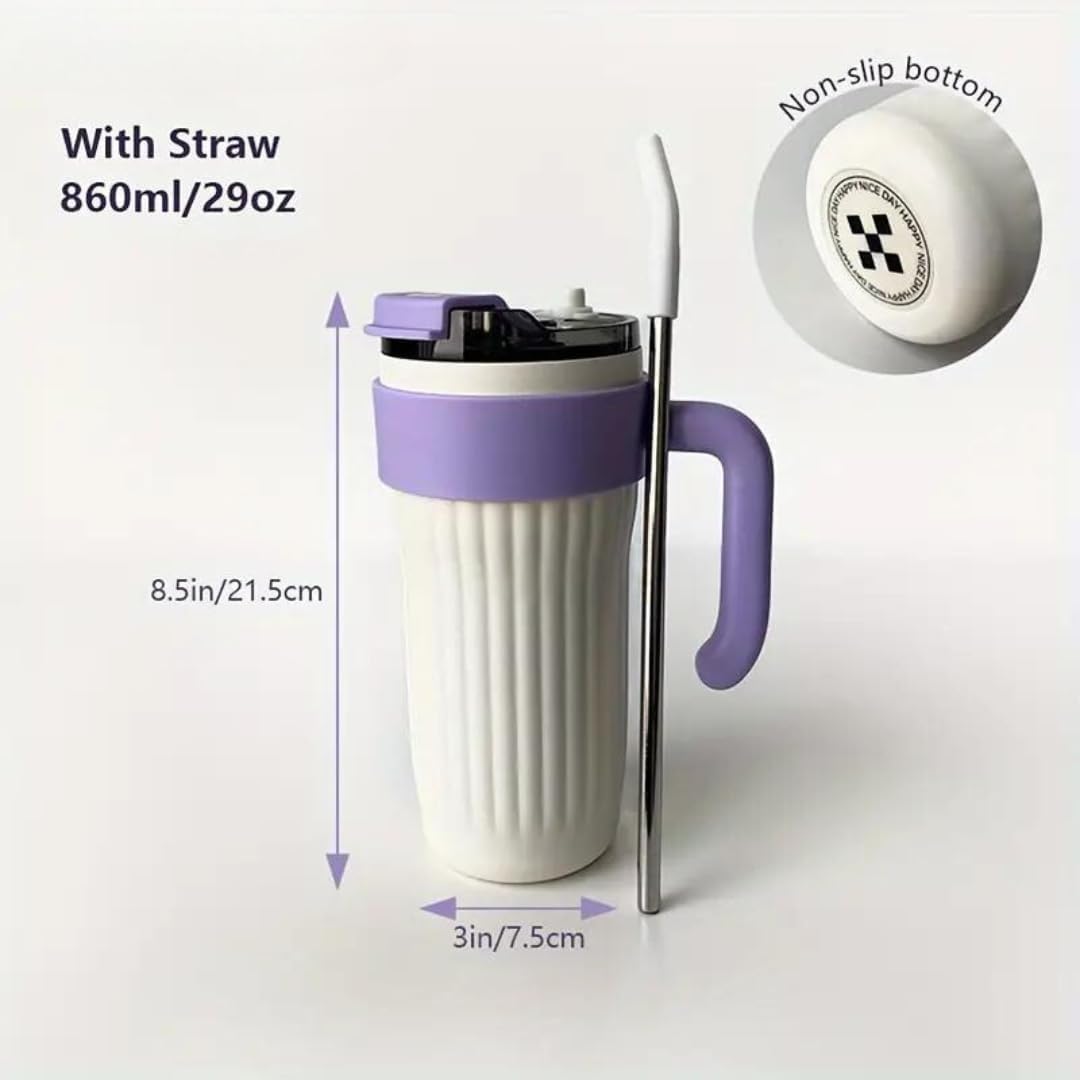 Tumbler with Handle Double Wall Water Bottle Straw Cups Stainless Steel