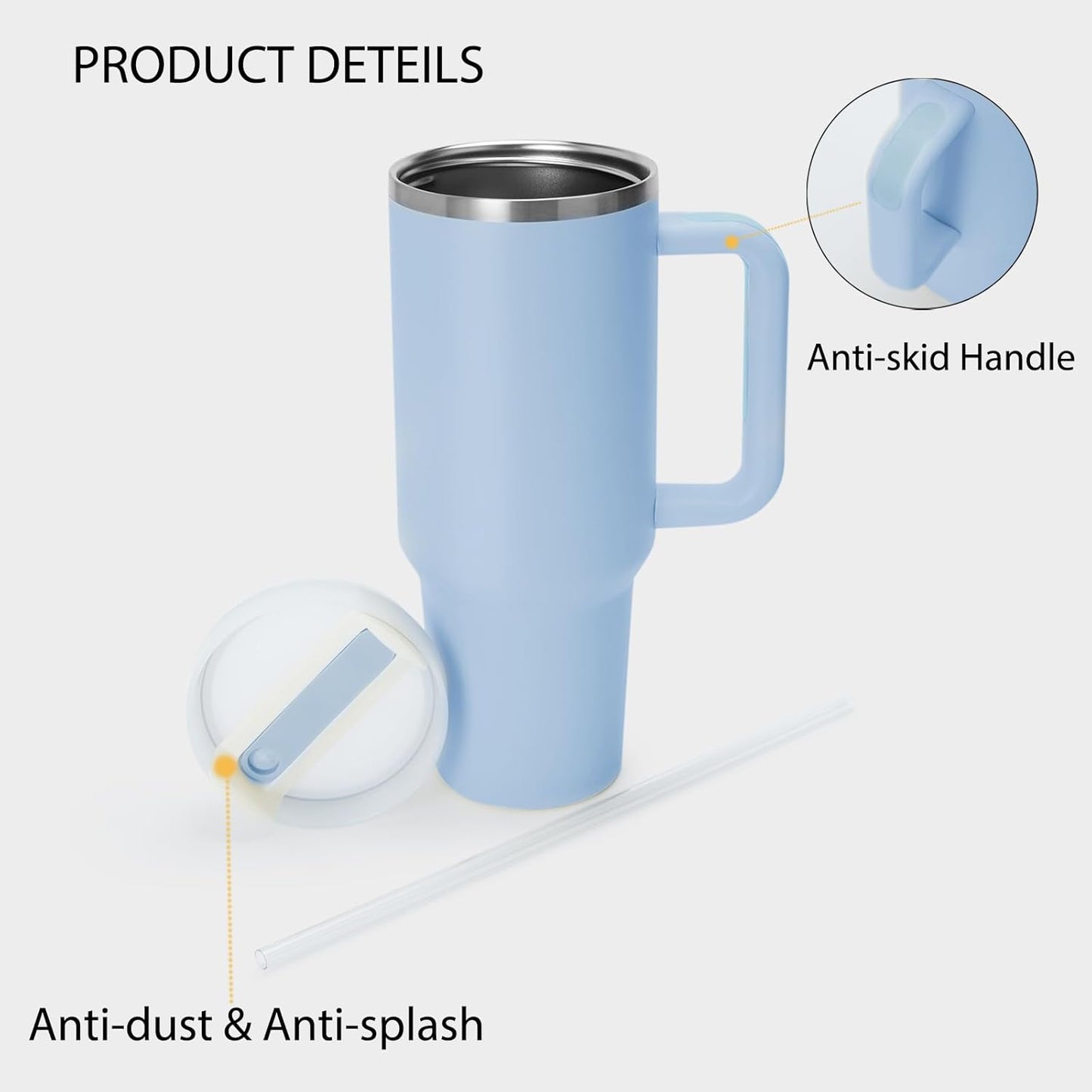 Tumbler With Handle and Straw Lid, Stainless Steel Vacuum Insulated Tumbler