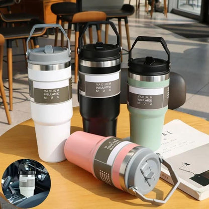 TR 30 oz Tumbler with Handle, Vacuum Insulated Water Bottle with 2-in-1 Lid and Straw,