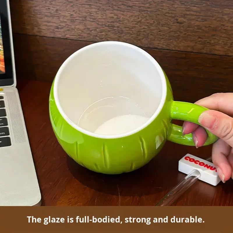 Coconut Shaped Ceramic Mug with Lid & Straw