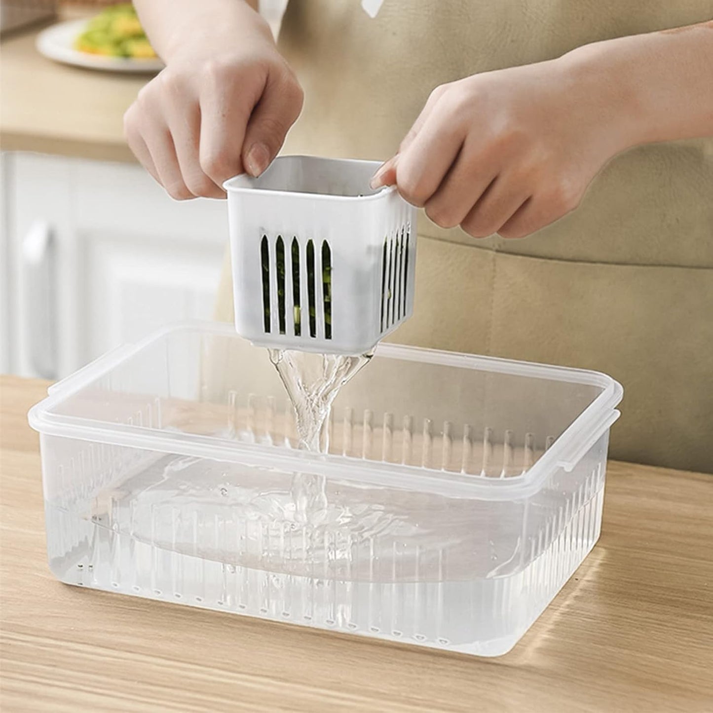 6-In-1 Kitchen Scallion Storage Box Grid, Lids Airtight Refrigerator Food Fresh Box, Food Storage