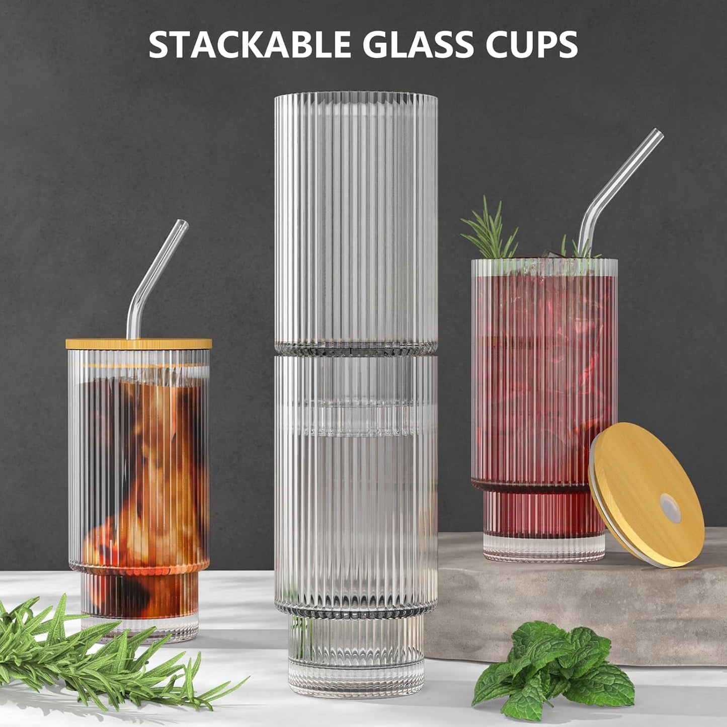 Drinking Glasses Tumbler Set of 1 Wooden Lids and Straws