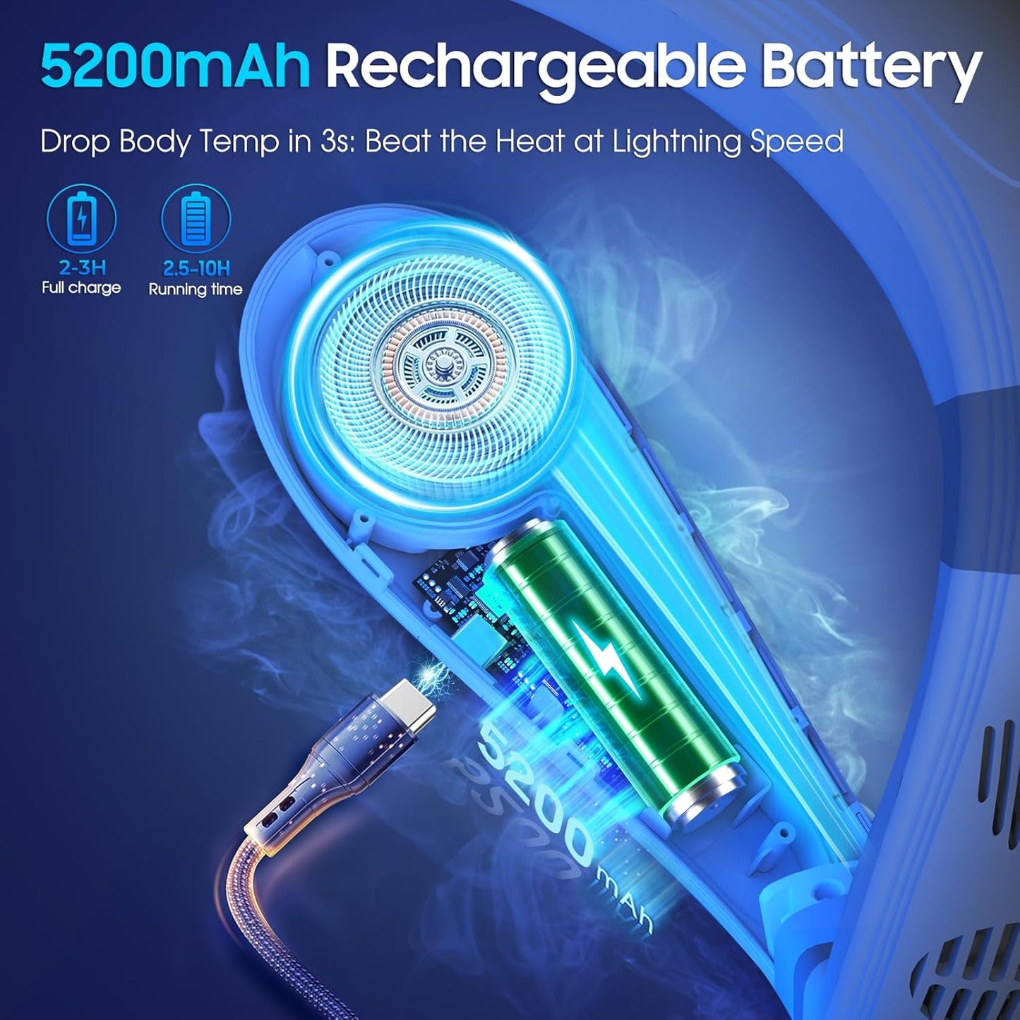 Neck Cooling Fan, Air Conditioner Neck Fan with Cooling Plate 4400mAh Rechargeable Battery Operated, Wearable Personal Fan, Ergonomic Design, White