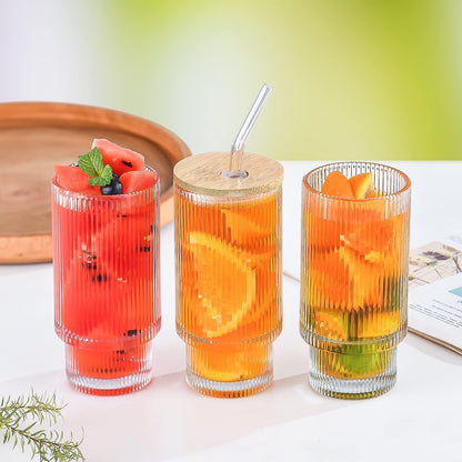 Drinking Glasses Tumbler Set of 1 Wooden Lids and Straws