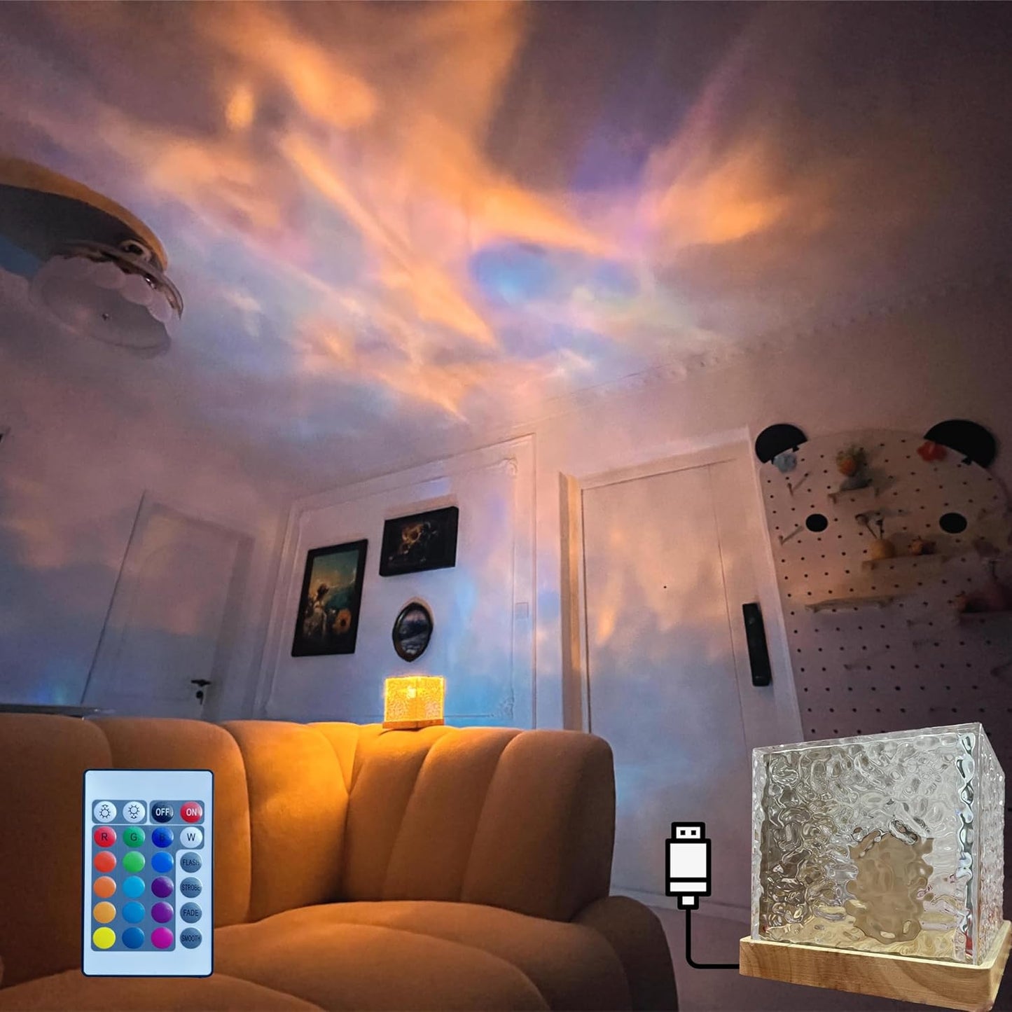 n Wave Projector Light，Aurora Glow Lamp Crystal Night Light Romantic Room Decor，Led Ripple Lamp Lights Party Bedroom Room Decor